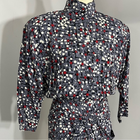 Vintage Long Sleeve Womens Wiggle Dress Small Bodycon Abstract Dots Unique Retro - Picture 10 of 14